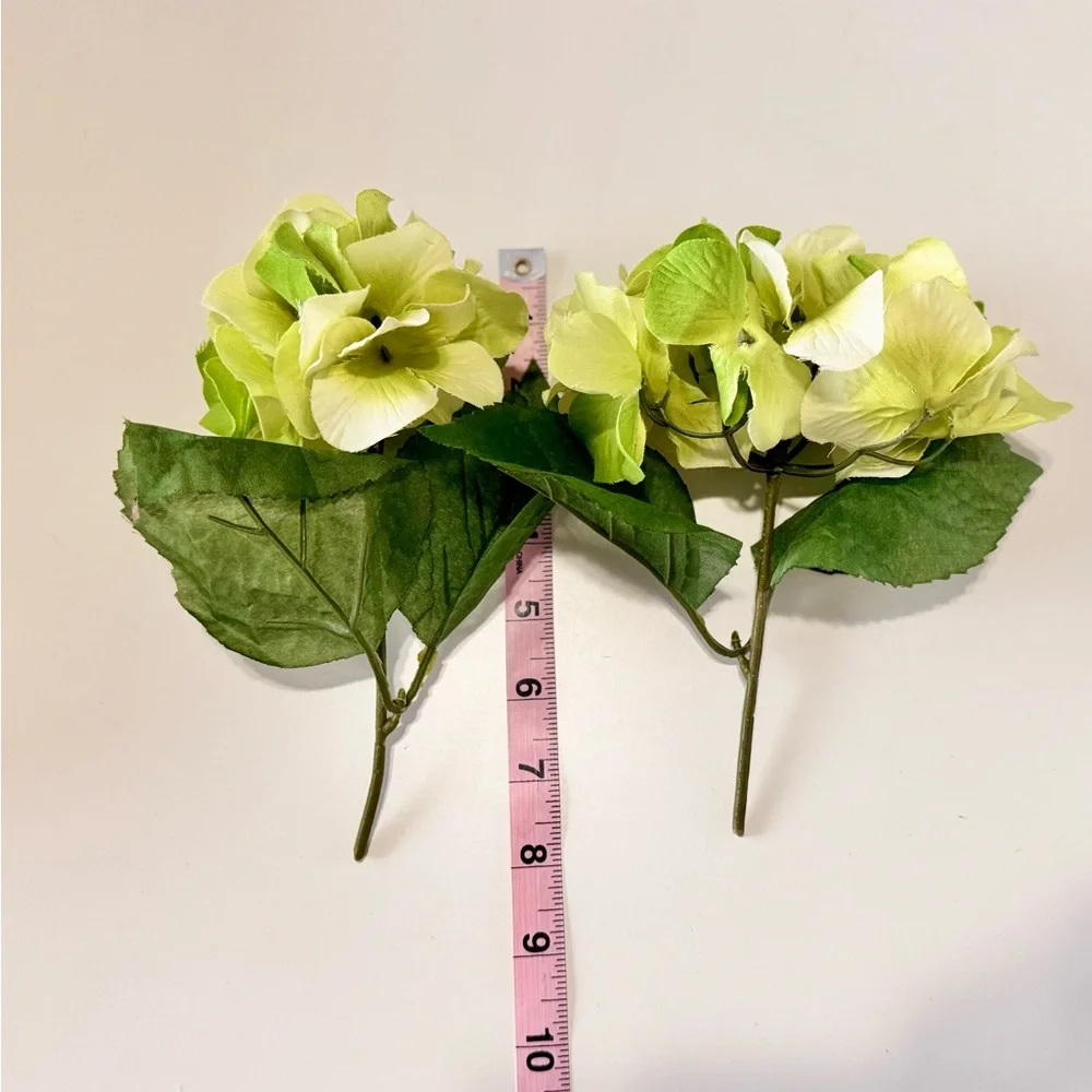 2 SHABBY CHIC Green Hydrangeas w Stems Floral Arrangement Faux Flower LIFELIKE